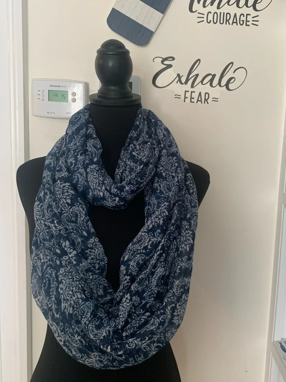 2/$5 Navy Blue and white Damask Paisley Infinity Scarf